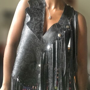 Faux Leather, Fringe Vest, Unique Dress Top, Unisex, Fringes, Cowboy, Western, Music Festival, BohoChic, Vegan Black leather, Cowgirl, image 8