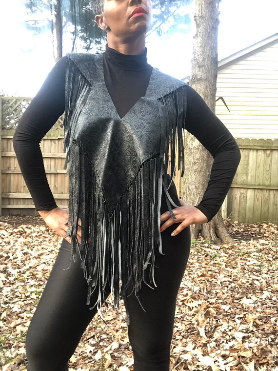 Faux leather fringe best sale vest