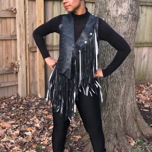 Faux Leather, Fringe Vest, Unique Dress Top, Unisex, Fringes, Cowboy, Western, Music Festival, BohoChic, Vegan Black leather, Cowgirl, image 7