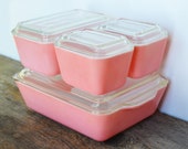 Vintage Pink Pyrex Refrigerator Set with lids circa 1957, Vintage Rockabilly Kitchen, Mid Century