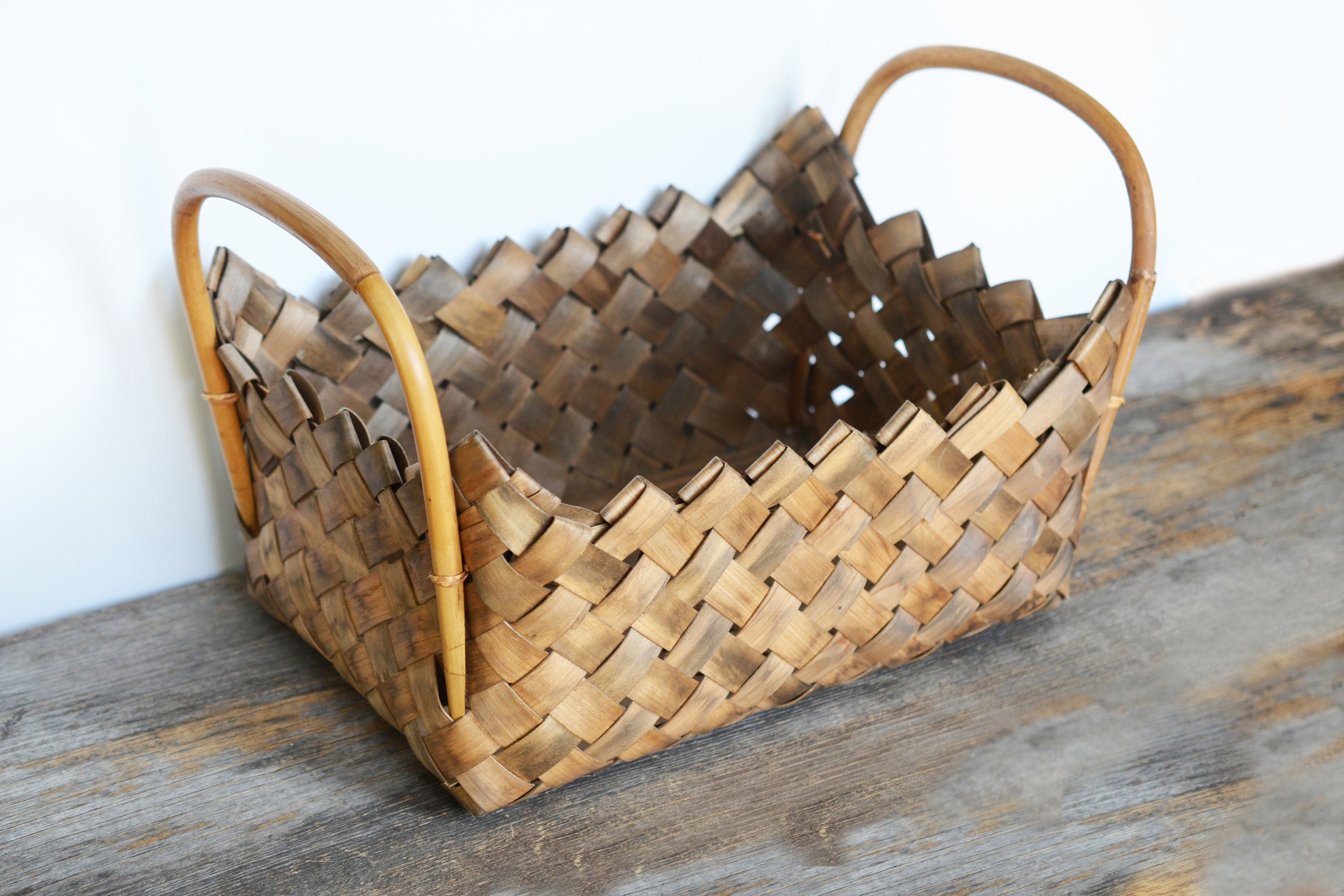 Vintage plaited reed basket Modern Prairie rustic farmhouse Etsy