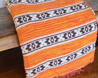 Vintage Rustic Loomed Wool Mexican Area Rug, Large size 68" by 88", Saddle Blanket, or Beach Blanket, Authentic Serape Throw made in Mexico