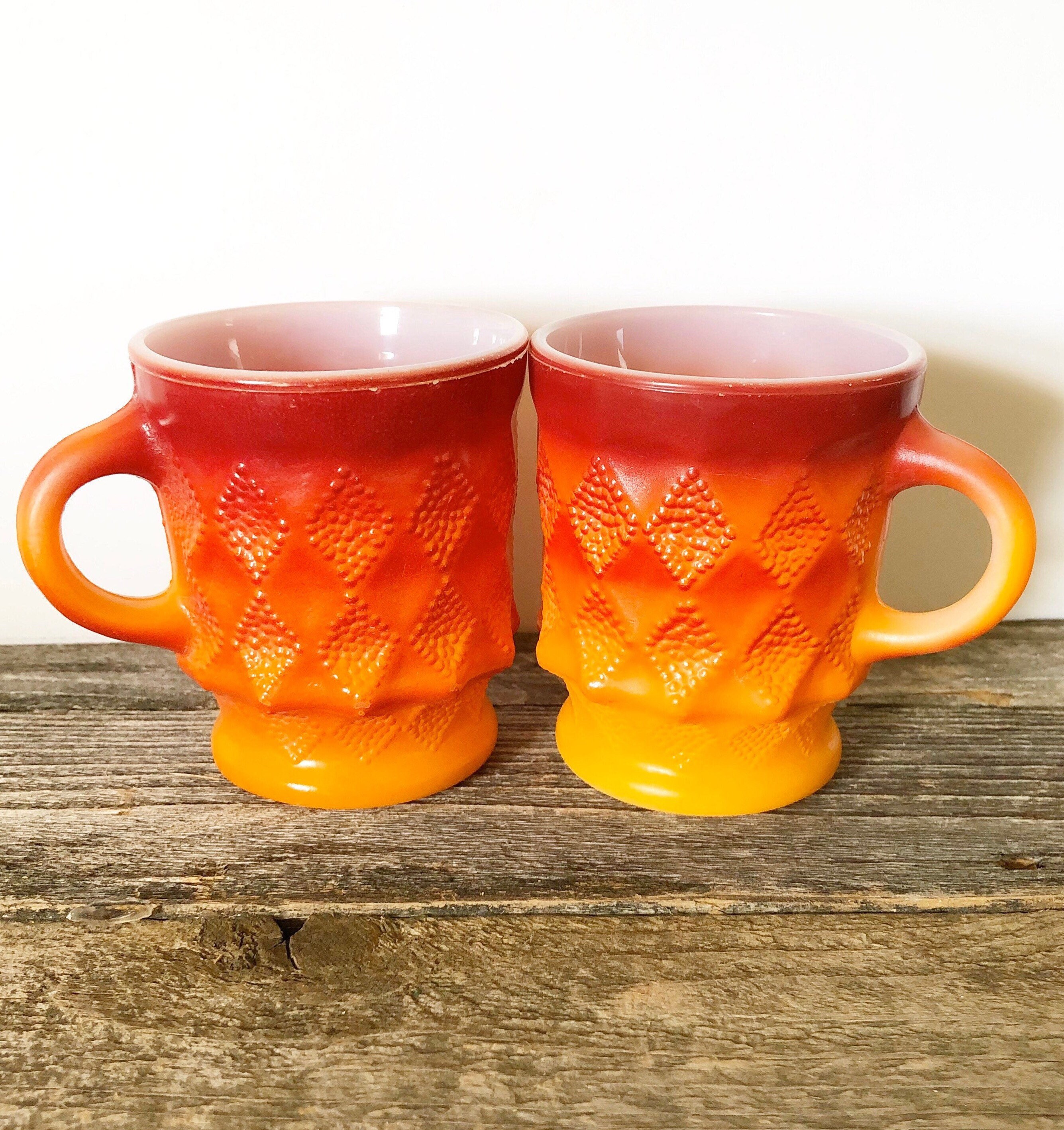 Vintage Red Fire King Kimberly mugs or cups Anchor Hocking Etsy