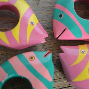 Vintage Tropical Fish Napkin Rings circa 1980s, Set of 4, Wooden Hand-painted Napkin Holders, Nautical Marine Decor image 8