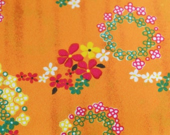 Vintage Floral Orange Crepe Fabric, 112" by 45" (3 yards), featuring cute small florals on gauzy fabric, 1960s mid century fabric