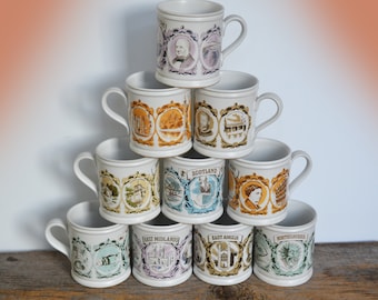 Vintage Denby Coffee Mug, English Souvenir, Regions and Counties Series
