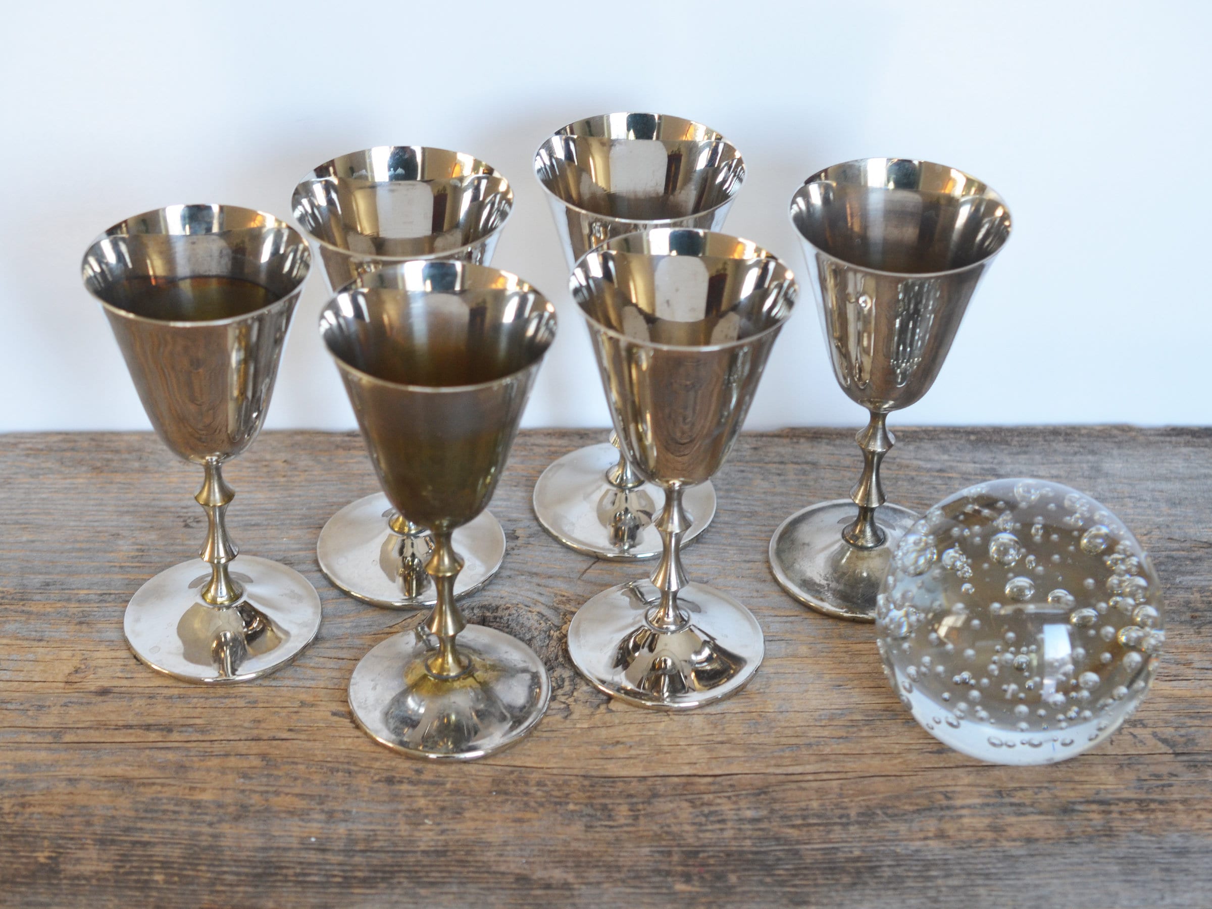 Vintage Silver Plated Brass Goblets or Wine Glasses, Made in Spain