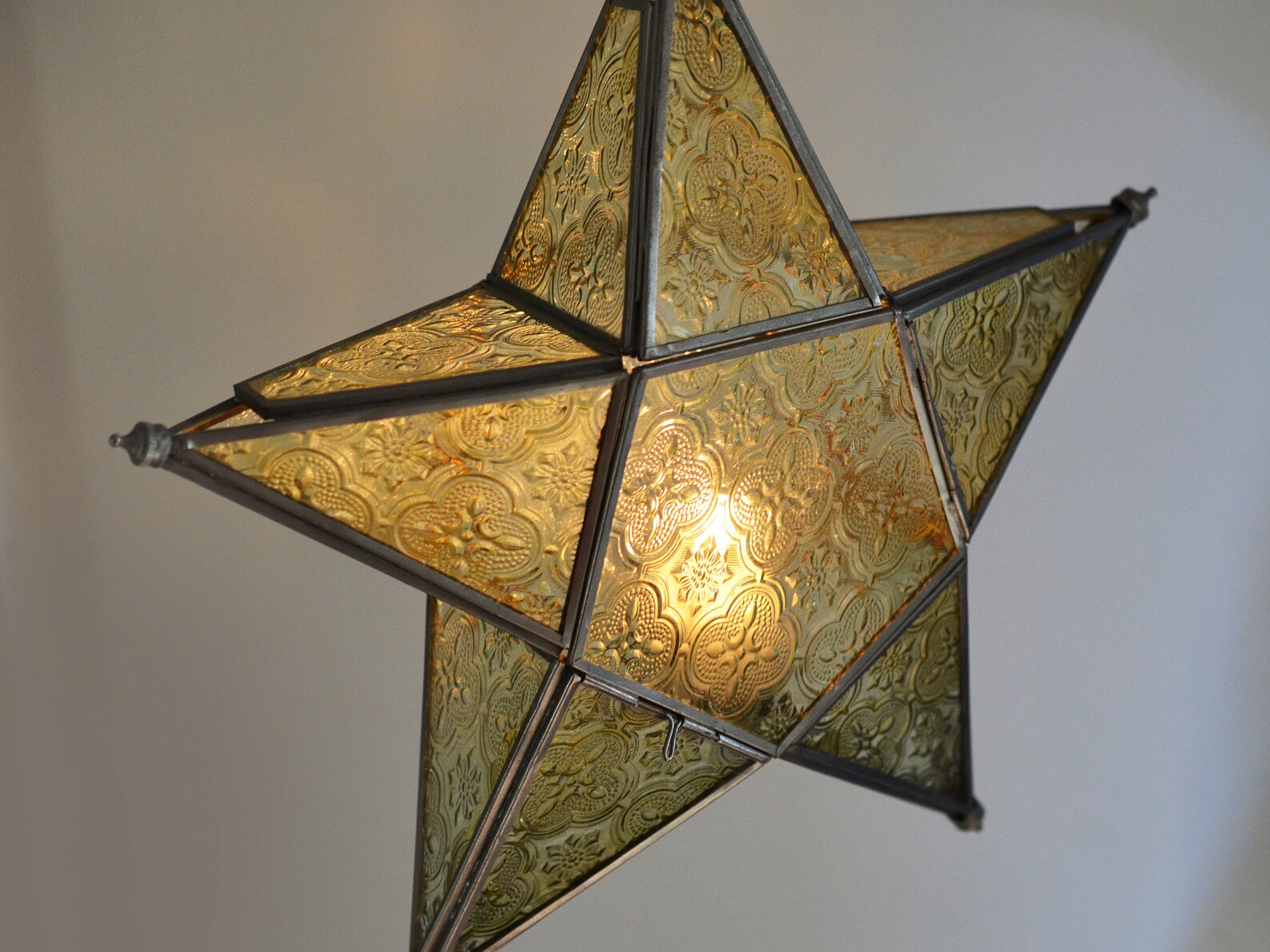 Vintage Glass Star Candle Holder Circa 1980s Green Patterned Etsy