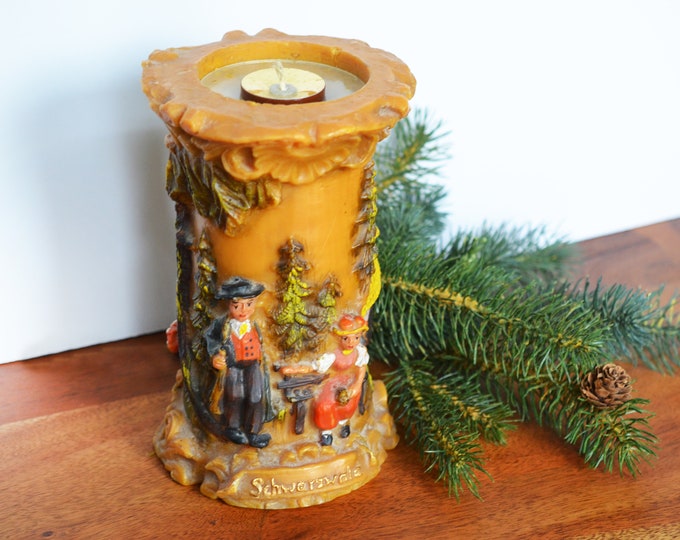 Vintage German Johann Gunter Candle, Carved Wax With Spring Loaded Wick