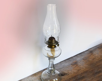 Antique Kerosene Oil Lamp, Etched MacBeth Pearl Chimney Glass, Hurricane Lamp, Farmhouse Decor