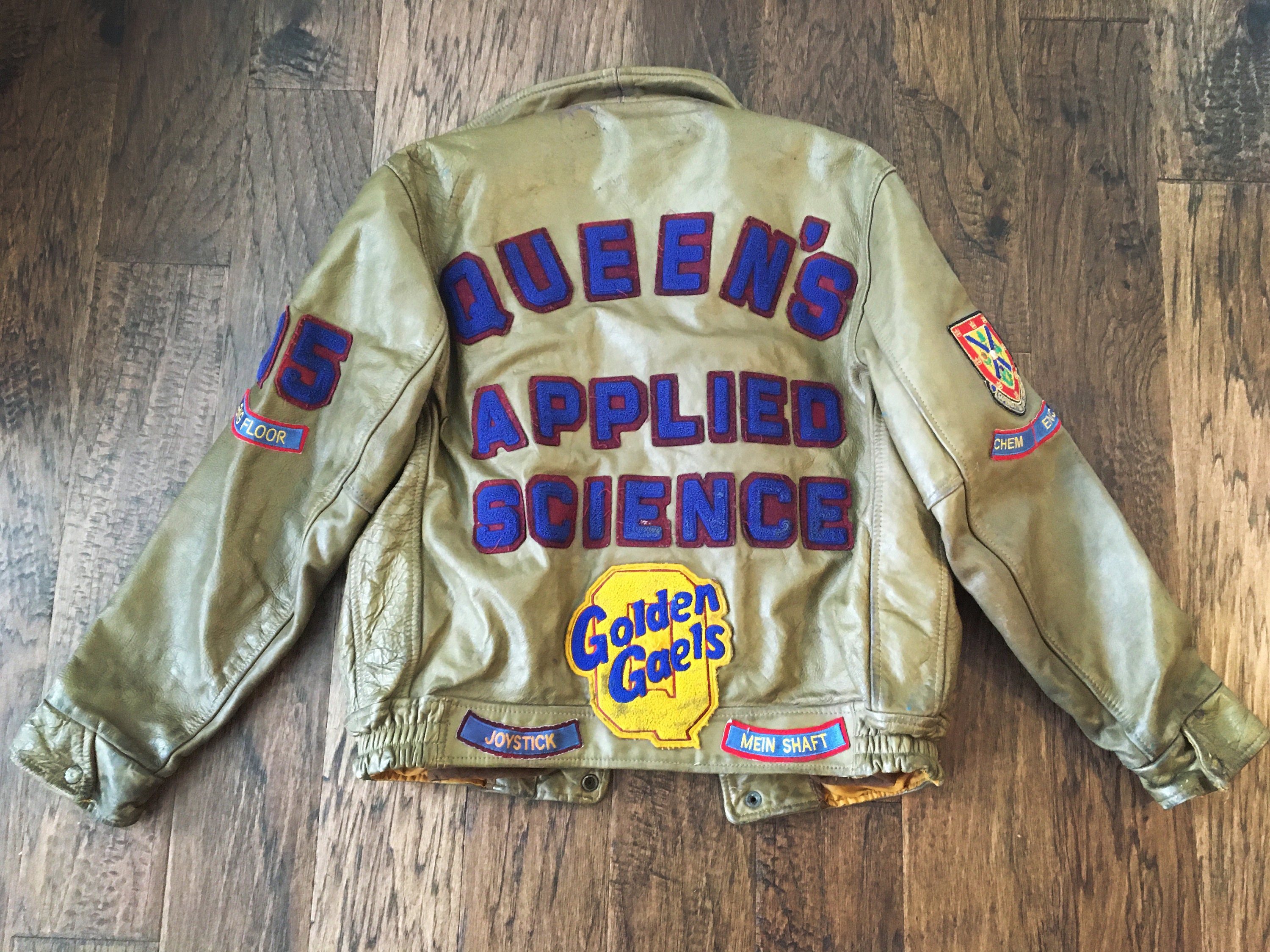 Vintage Leather Bomber Jacket from Queen's University Etsy