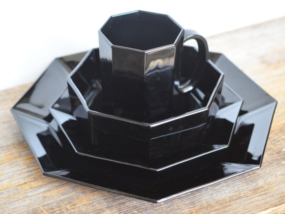 Ancien Saladier Arcoroc Octime Noir – Design Octogonal Vintage Années 80