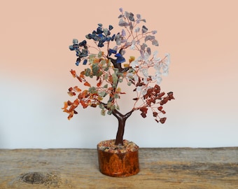 Vintage Chakra Tree, Gemstone Healing Tree of Life, Copper Wire Sculpture