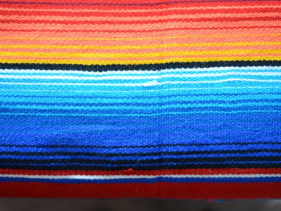 Vintage Mexican Serape Blanket, Large Multi Colored Baja Blanket