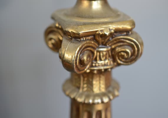 Vintage Brass Lamp on White Marble Base Made in Italy Circa 1960s