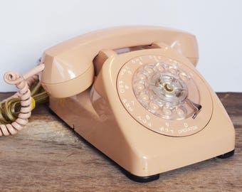 Vintage Pink Rotary Phone, Light Beige Dial Phone, Princess Phone made by AGT, Mid century telephone