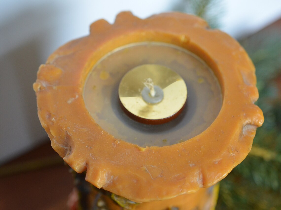 Vintage German Johann Gunter Candle Carved Wax With Spring Etsy