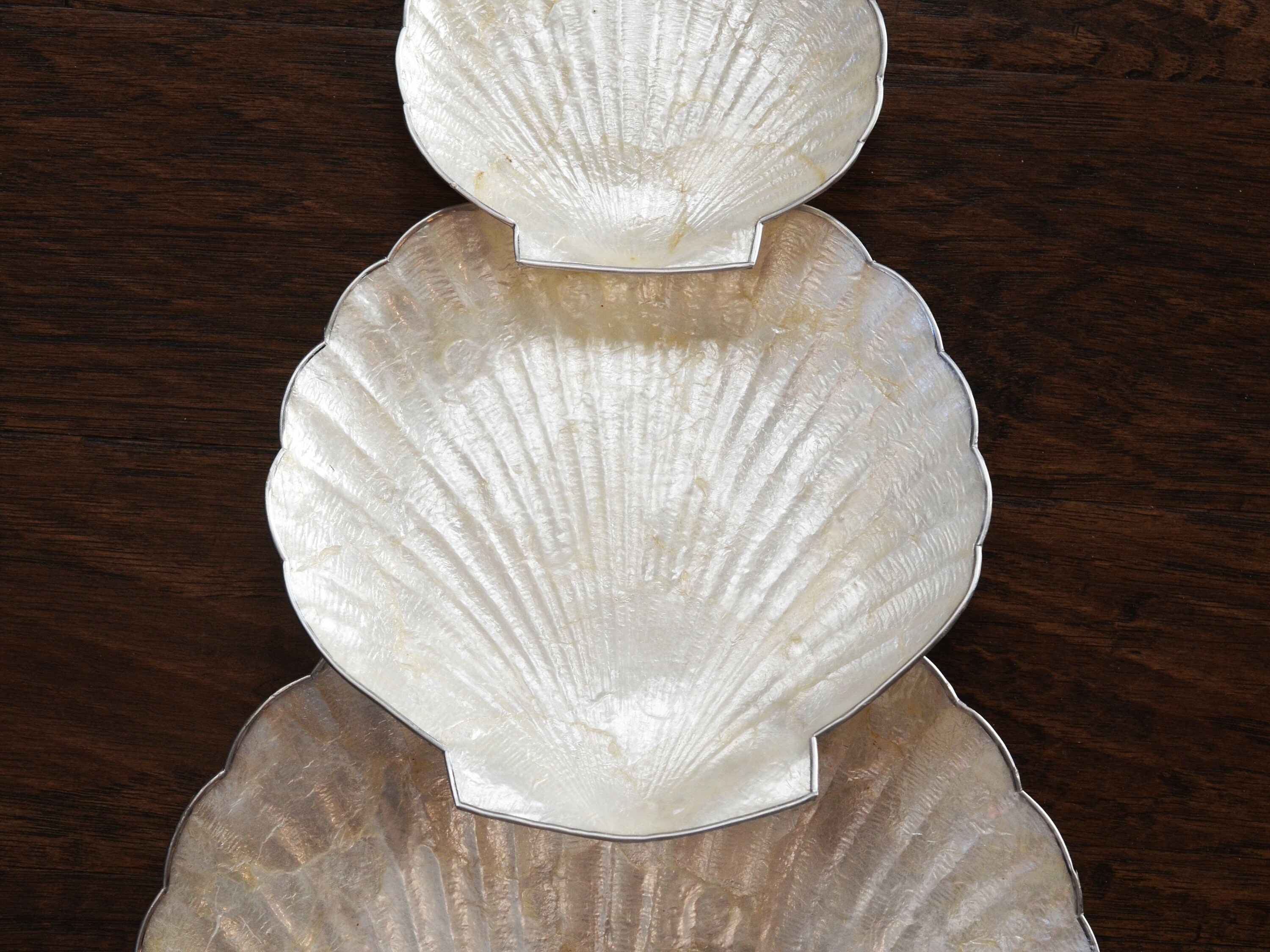 Vintage Capiz Shell Trays Set of 3 Clam Shape With Silver Etsy