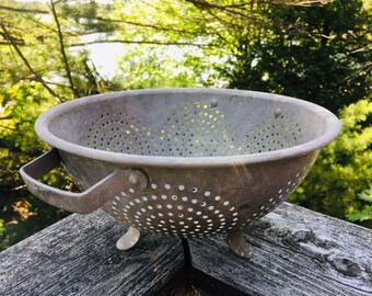 Vintage Aluminum Colander, Rustic Farmhouse, Primitive Country Decor and Kitchen Tools