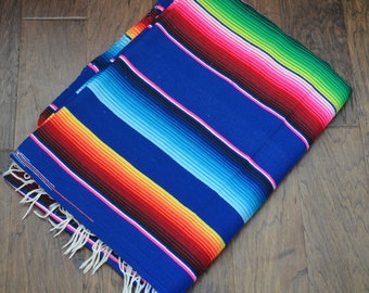 Vintage Mexican Saltillo Blanket, Large Multi-Colored Baja Blanket (82x60)