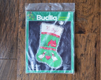 Vintage Bucilla Christmas Stocking Kit 'Country Christmas', Quilted Stitchery 18" Diagonal Counted, circa 1994, Sealed New Condition