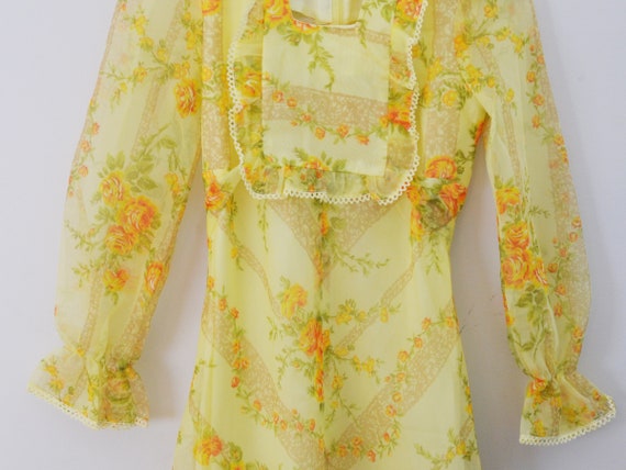 Vintage Yellow Chiffon Dress circa 1970s, Gunne S… - image 7