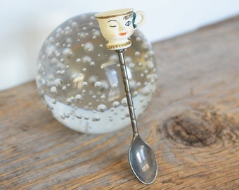 Vintage Baileys Demitasse Silver Spoon, Collectible Bailey's Liqueur Spoons, Winking Girl with Bow