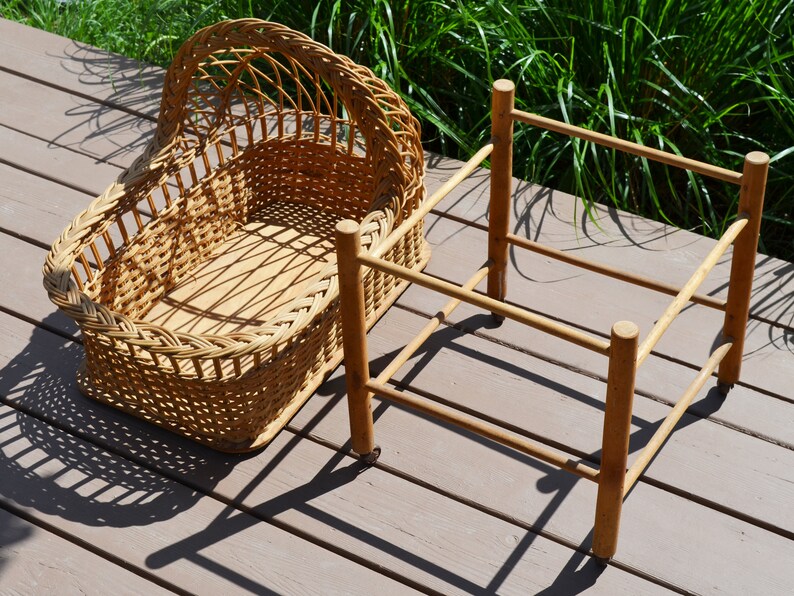 Vintage Wicker on Stand Moses Basket Boho Baby Etsy