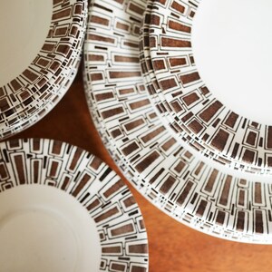 Vintage Ridgway Espresso Dinnerware, Ironstone made in England circa 1960s, mid century brown geometric pattern image 10