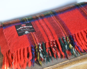 Vintage Earl-wood Scottish Wool Blanket, Red Stewart Clan Plaid