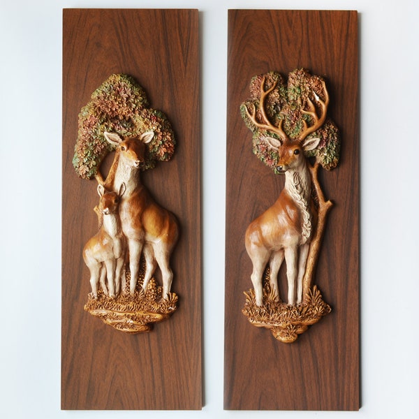 Vintage Chalkware Deer Wall Hangings Pair 24" tall, Girotti circa 1970s, Mid Century decor, Wall Art, Vintage Wall Decor, Cottagecore