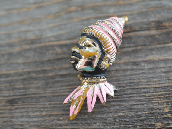 Antique Blackamoor Brooch, Exotic Nubian African … - image 1