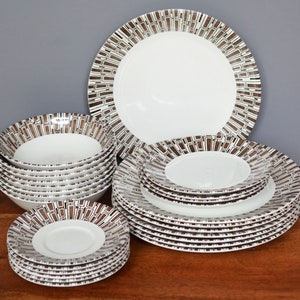 Vintage Ridgway Espresso Dinnerware, Ironstone made in England circa 1960s, mid century brown geometric pattern image 2