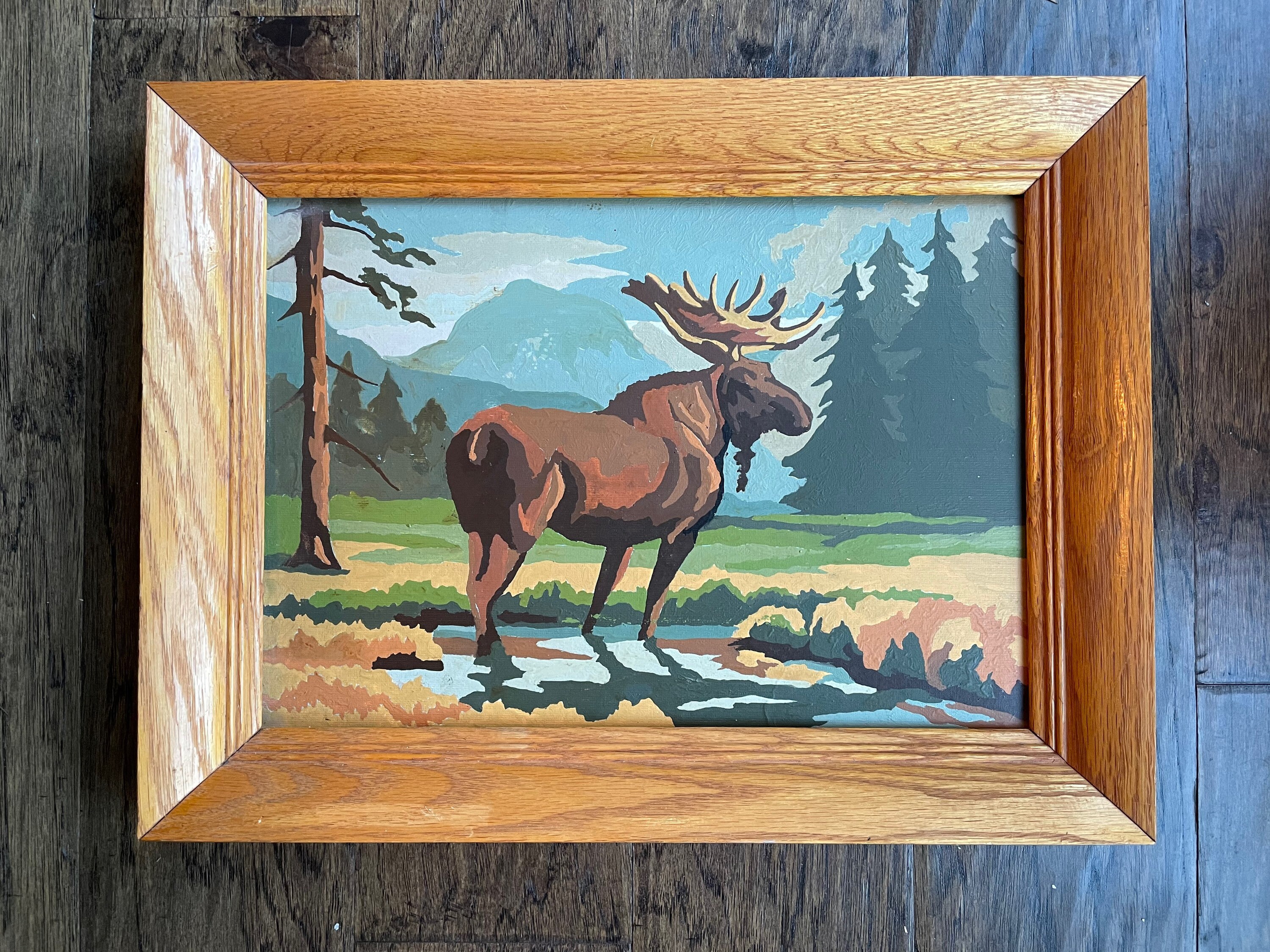 Vintage Paint by Number Art or PBN Moose in forest oak Etsy