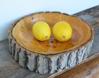 Vintage Pappelholz Schüssel, rustikale natürliche Kante, Sockel Basis