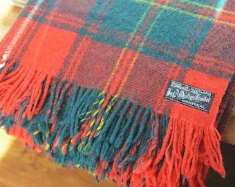 Vintage Holt Renfrew Ogilvy Wool Red Plaid blanket, Mackintosh Clan Tartan, Travel Rug circa 1930s, Farmhouse Decor, 58" by 72"