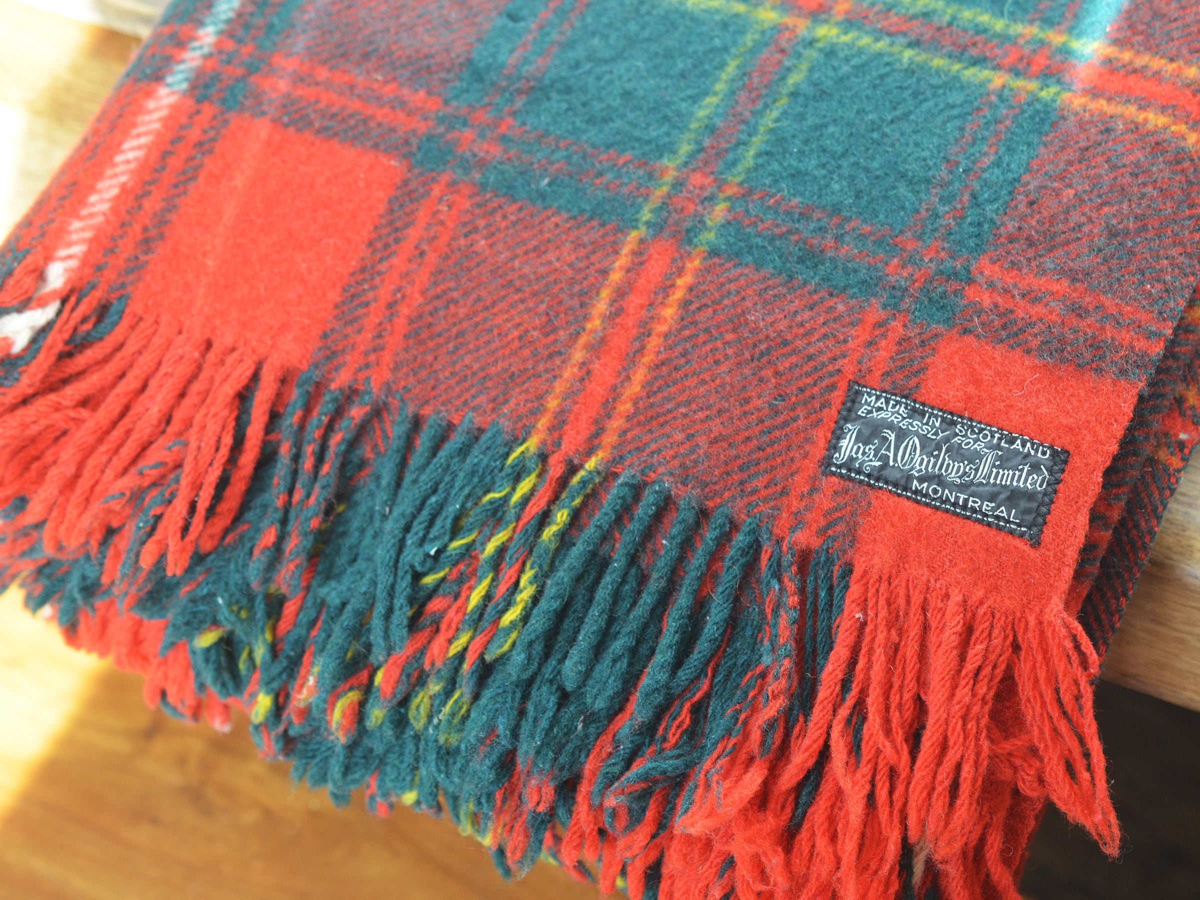 Vintage Holt Renfrew Ogilvy Wool Red Plaid Blanket