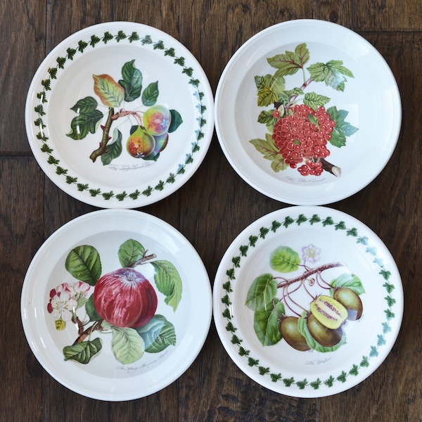 Vintage Portmeirion botanic garden bowls 6.75", including Hoary Apple, Currant, Kiwfruit and Teinton Squash Pear, made in England