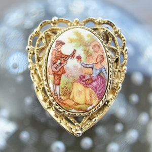 Vintage Fragonard Signierte Brosche Clip um 1970er Jahre, Romantische Ära Mid Century Schmuck, Modeschmuck