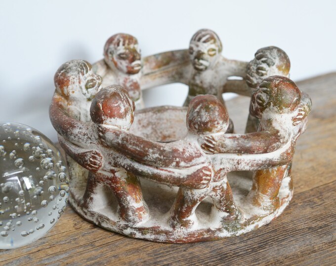 Vintage Circle of Friends Candle Holder, Mexican Pottery, Large Heavy 7