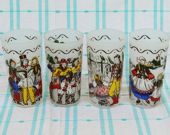 Vintage Frosted Barware Tumblers, Federal Glass, Set of 4, World Cultural Festival collection