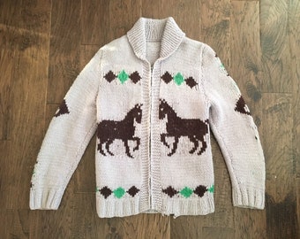 Vintage Mary Maxim Sweater, Prancing Horses, Size Medium Men or Large Ladies, Canadian icon circa 1960s,  Hygge fashion