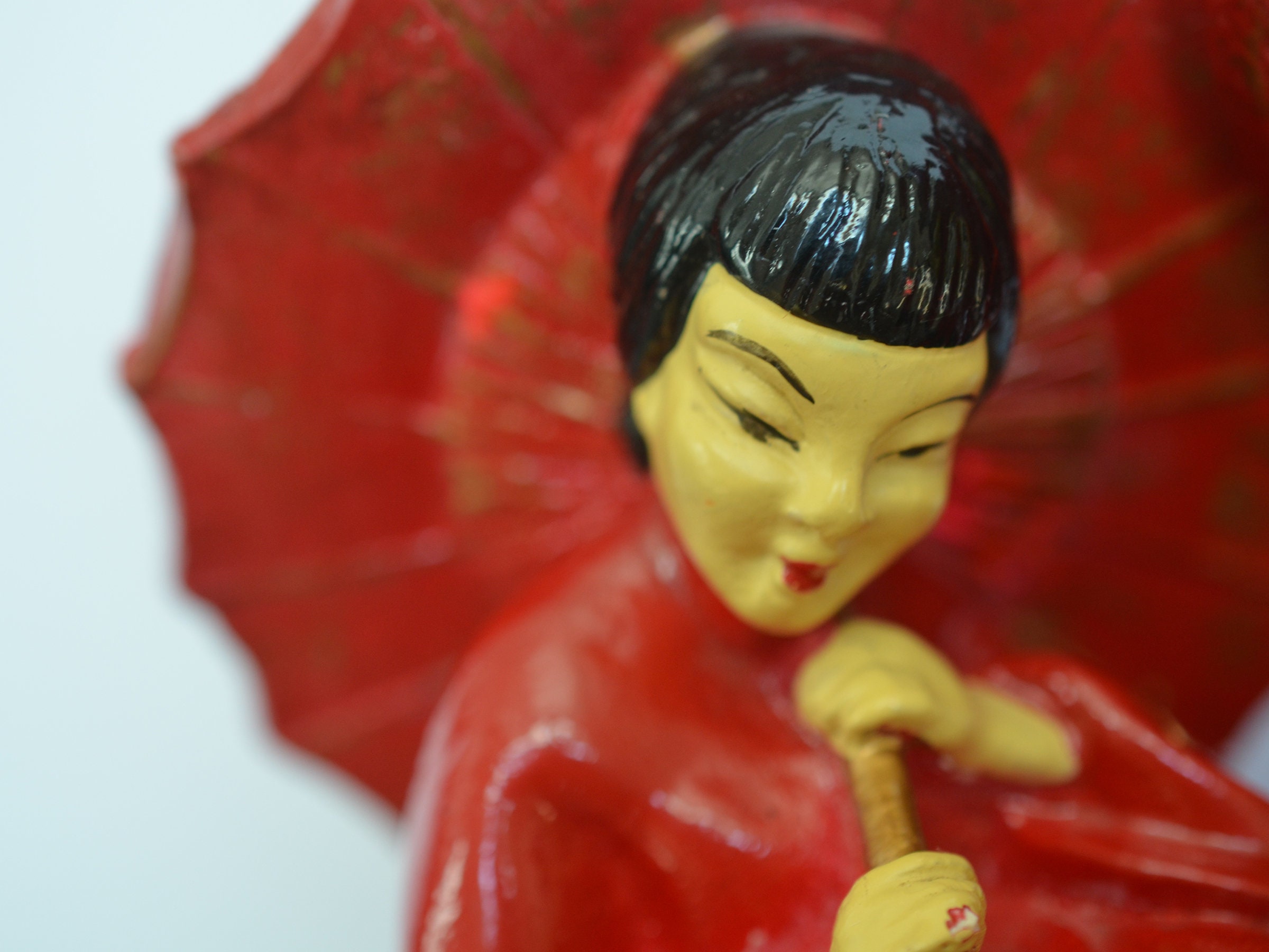 Vintage Chalkware Asian Figurines, Red Painted Chalkware Vintage Chalkware Asian Figurines, Red Painted Chalkware