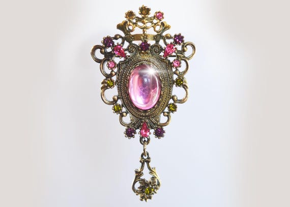 Vintage Sarah Coventry Contessa Brooch, Signed Jewelry, Pink and