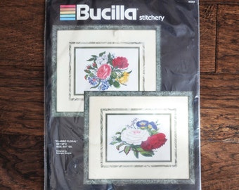 Bucilla Embroidery Kit Classic Florals, set of 2 flower designs 5" by 7" when complete, Sealed and includes all materials