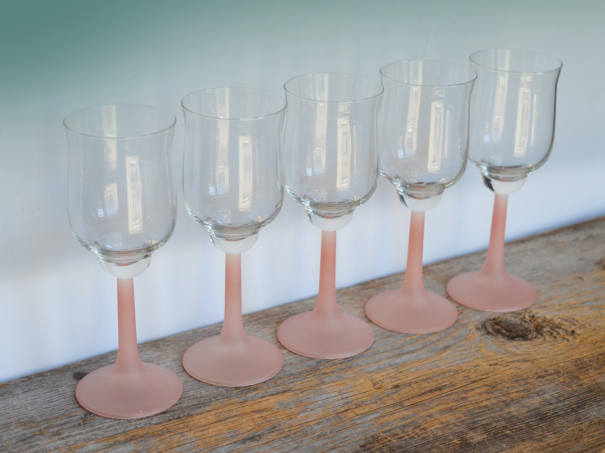 Vintage 80s Frosted Pink Wine Glasses Stemware, Set of 6, Baby Shower ...