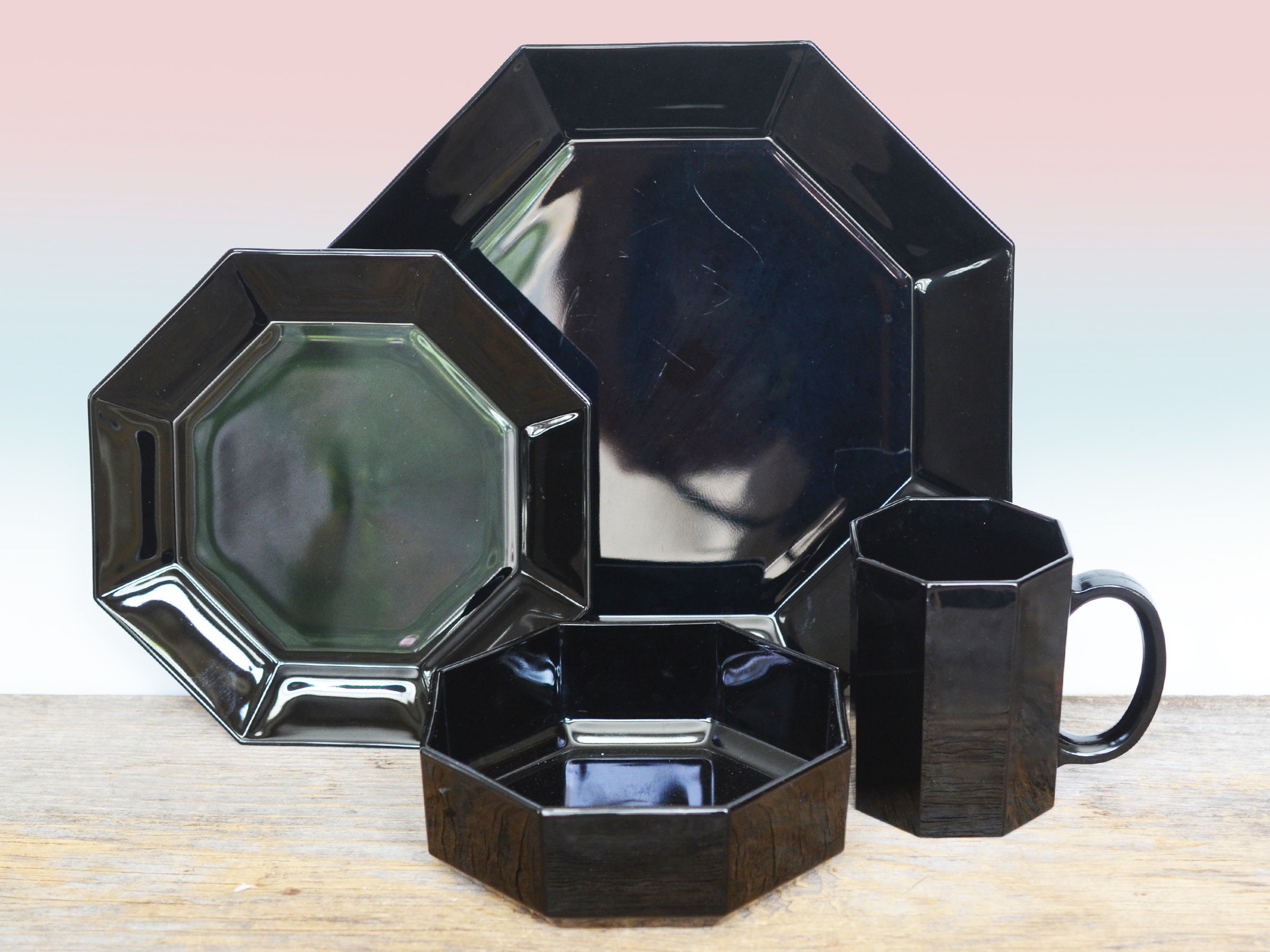 Vintage Arcoroc Octime Black Dinnerware, French Table