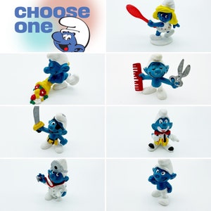 Vintage Smurf Figurines, Choose One, circa 1980s retro children's toys, Schleich and Peyo Collectible Smurfs, Tennis Smurfette, GROUP 2