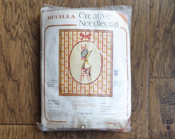 Vintage Bucilla 'Holly Hobbie' Needlepoint Kit, 'Sitting' Pretty' circa 1970s, crewel embroidery kit, Sealed and includes all materials