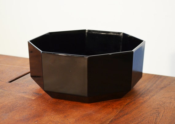 Vintage Arcoroc Octime Black Glass Bowl – French 1980s, 9 inch